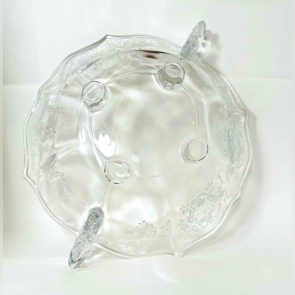 Vintage Fostoria “Meadow Rose” Etched Baroque Glass Footed Serving Bowl - Picture 3 of 9